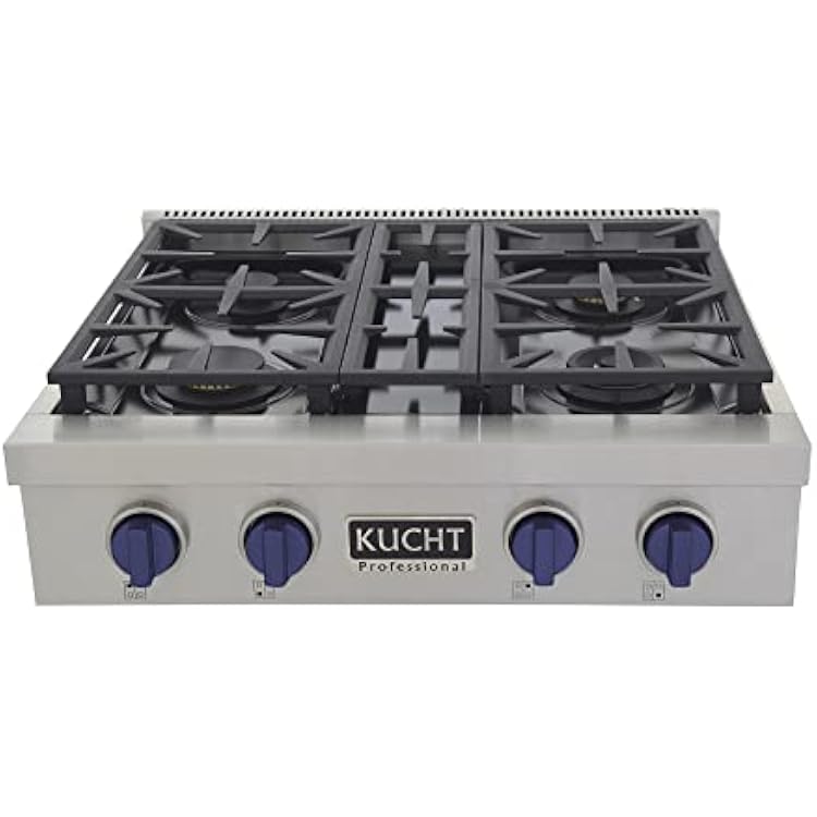KUCHT Professional 30 in. Natural Gas Range Top with Sealed Burners in Stainless Steel with Royal Blue Knobs