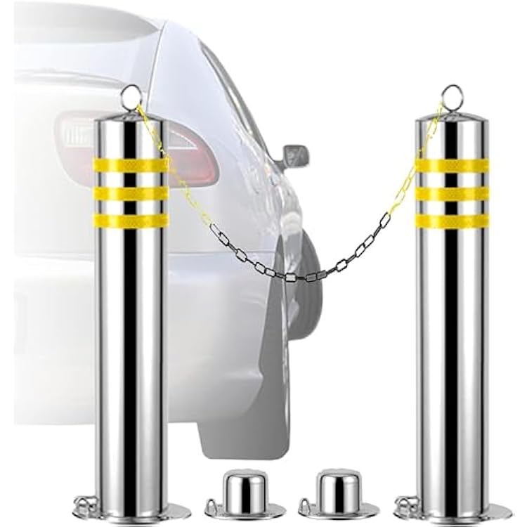 Parking Bollards with Lock 2-Pack Stainless Steel Large Caution Barrier Parking Pole for Traffic-Area 800x76mm