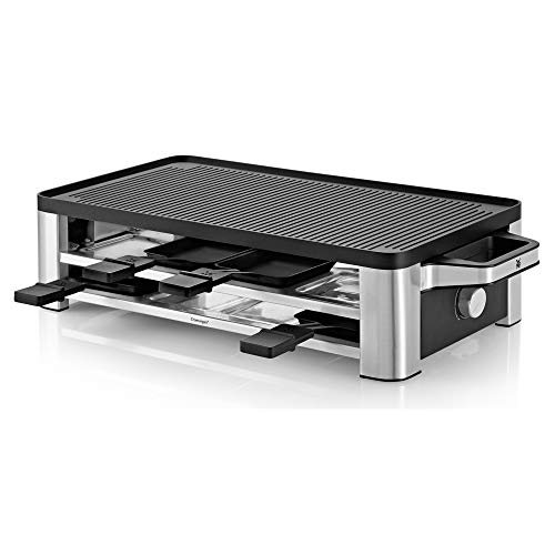 ERNITERTY WMF Lono Raclette Grill mit Pfannchen und Schiebern, Raclette 8 Personen, edelstahl matt, 1500W, White, 415040011