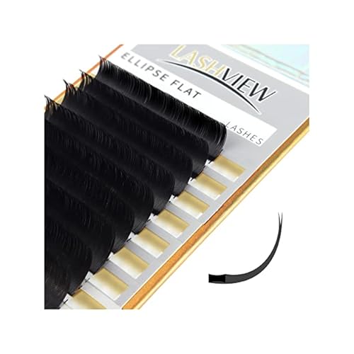 LASHVIEW Eyelash Extensions,Ellipse Flat Eyelash Extensions 0.20mm C Curl 10mm, Black,Individual Lashes,Semi-Permanent Extremely Soft Professional Salon Use