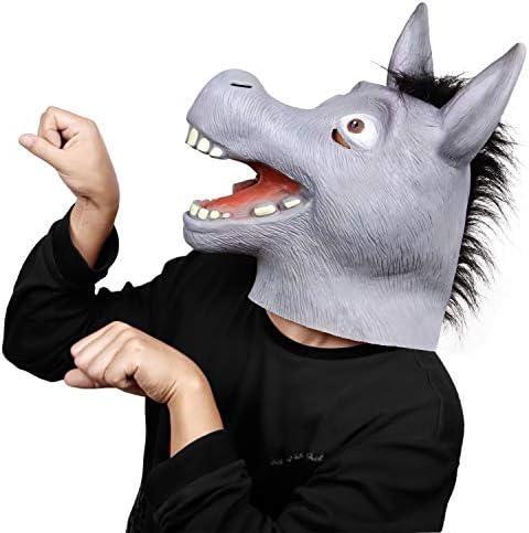 MOLEZU Donkey Mask for Adult, Halloween Novelty Latex Animal Head for Costume Party Cosplay