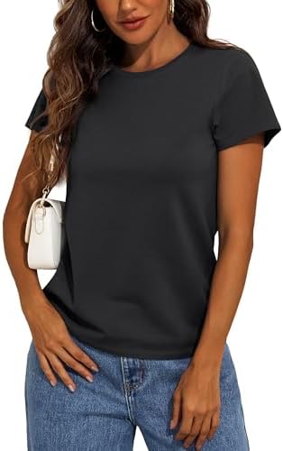 Hilor Womens Plain Cotton T Shirts Short Sleeve Crew Neck Tee Tops Loose Fit Casual Summer Tops Trendy Outfits 2026
