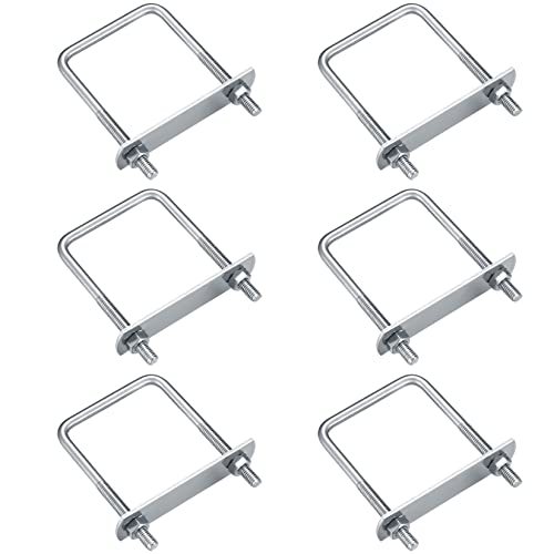 6 Pack Square U-Bolts, Stainless Steel U-Bolts with Frame Plates and Nuts, 250mm Inner Width 3.1580mm Length, U Shaped Bolt for Automobiles Trailer, Ski Boat, Sailboat Square, 250mm