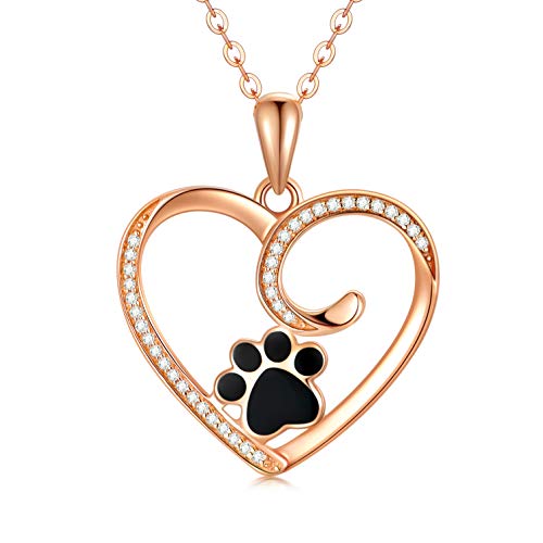 14k Gold Heart Pendant Necklace for Women, Real Gold Dog Cat Paw Print Jewelry Gifts for Her, 16-18 Inch