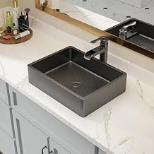 Lordear Stainless Steel Vessel Sink Rectangular 16" x 12" Black Bathroom Vanity Sink Rectangular Above Couter Art Basin