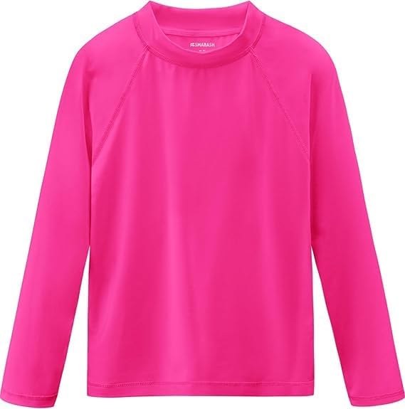 Girls Rash Guard Swim Shirt Long Sleeve for Toddler Kids Rashguard Water Shirt UPF50 Neon Pink 4T