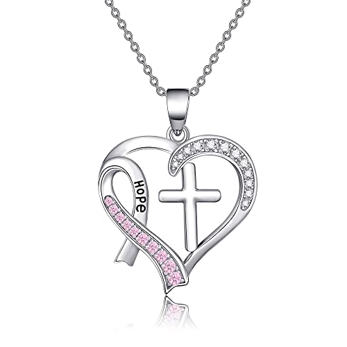 Breast Cancer Awareness Necklace Sterling Silver ButterflyDragonflyThors HammerCrossBoxing Gloves with Pink Ribbon Pendant Survivor Jewelry for Women Mom Wife