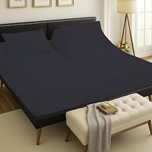 Silentnight 4 Piece 800 Thread Count 100% Egyptian Cotton Top Split Queen Sheets for Adjustable Bed for Sleep Number Bed 28" Flex Top Sheet 15" Deep Pocket - Black Solid