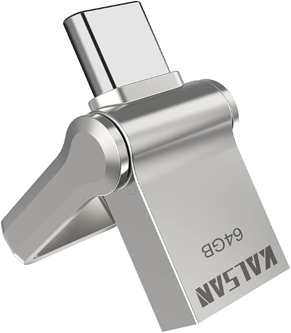 Type C USB Flash Drive 64GB 2 in 1 USB Sticks OTG Type C+ USB 3.0 Dual Drive Waterproof Memory Stick with Keychain Metal-Silver Color