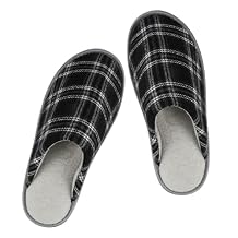 riemot Mens House Slippers Memory Foam Bedroom Shoes Cushioned Lightweight Sandals for Home Indoor Travel Plaid Slipper Black White EU 40-41