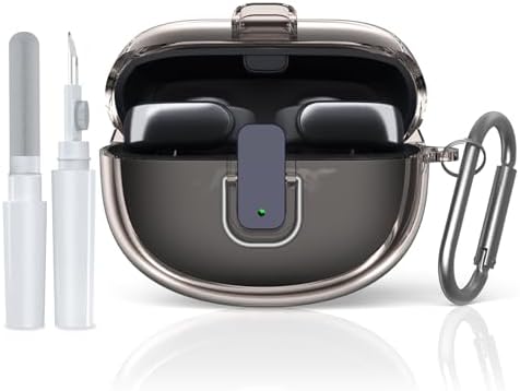 [Secure Lock] for Bose Ultra Open Earbuds Case2024, TUDIOW Clear TPU Shockproof Protective Cover for Bose Open Ear Wireless Earbuds Accessories with Cleaning Kit & Keychain Clear Grey