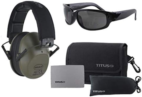TITUS 2 Series Slim-Line 34 NRR Hearing Protection & G1 Bold Classic Z87.1 Safety Glasses Combos (Olive, Smoke)