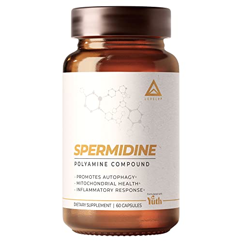 LevelUp Spermidine Capsules, Most Researched Spermidine, 99% Concentration, 100x Potent Than Wheat Germ Extract for Anti-Aging DNA Telomere Support 60 Count