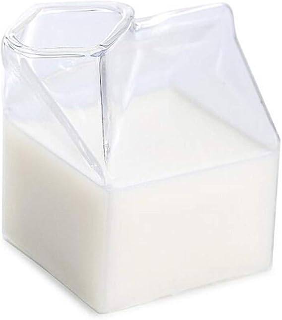 GMWD Milk Jug Glass, Milk Carton Container Milk Box Shaped Cup Glass Milk Box Container Transparent Irregular Cup 250ml