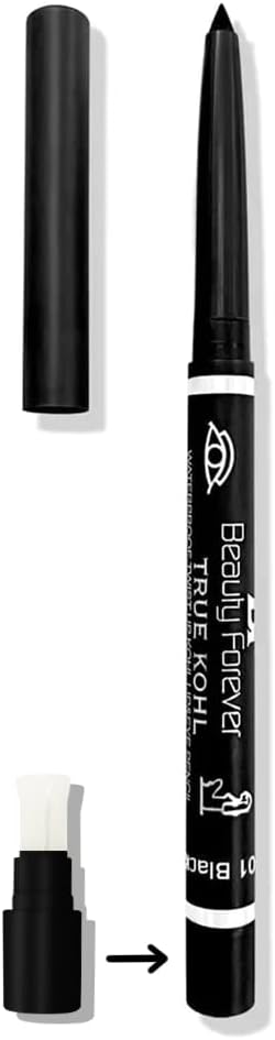 Beauty Forever Twist Up Lip and Eye Pencil, Lightweight, Matte & Shimmer Finish, Long Lasting, Waterproof, Smudge Proof, Suitable for All Lips and Eye Shapes, Available in 12 Shades, 101 Black