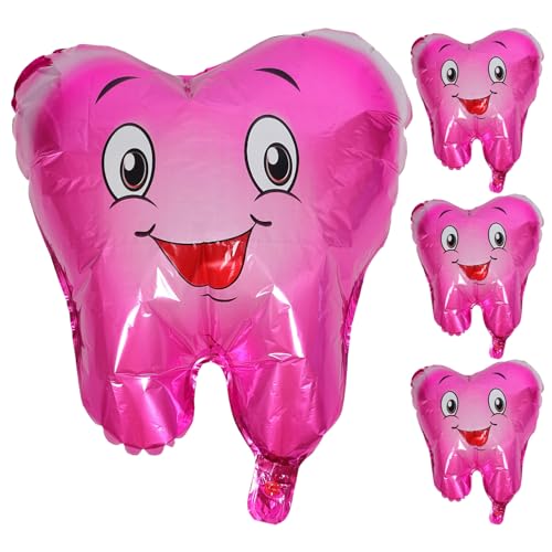 Zerodeko Baby Shower Teeth Balloons 4-Pack Inflatable Foil Balloons Cartoon Tooth Shape Party Decoration for Birthday and Baby Shower