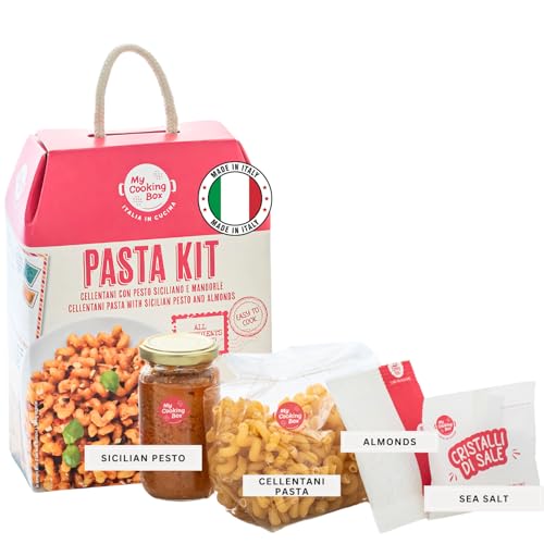 Gourmet Pasta Dinner Meal Kit Recipe, Cellentani Pasta with Sicilian Pesto and Almonds, Authentic Italian recipe for 2 servings, Product of Italy, All the Italian ingredients needed in one box, My Cooking Box