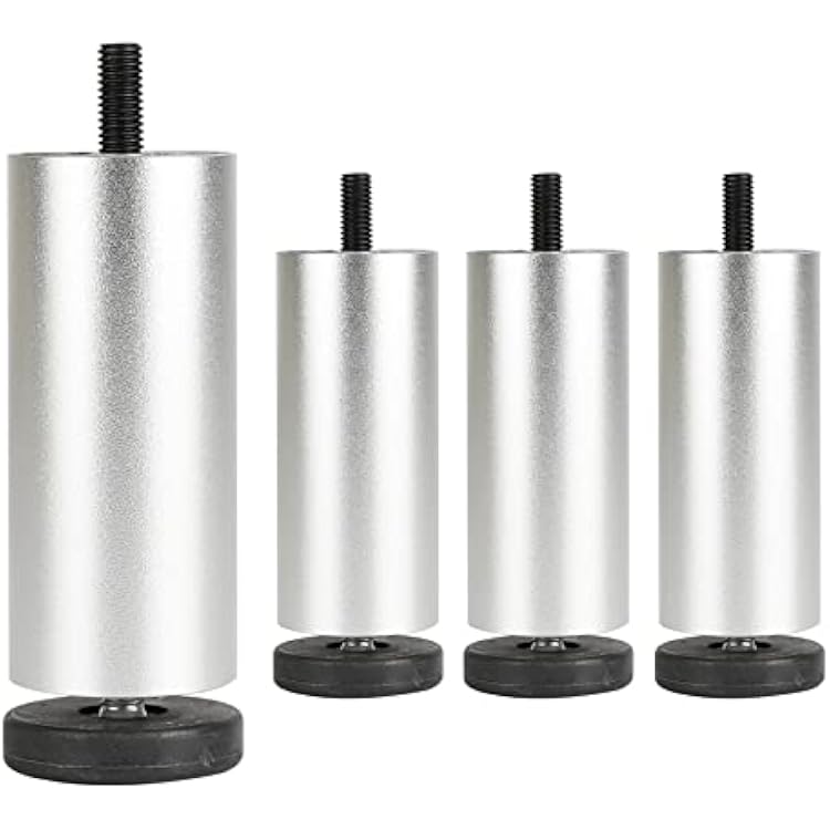 KeuLen Adjustable Furniture Support Feet,4 Pieces Aluminum Alloy Furniture Legs,DIY Metal Cabinet Feet, Round Adjustable Sofa Legs,M8 Screw Installation.Silver,12cm4.7in