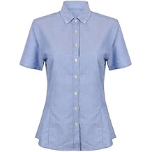 Henbury Womens/Ladies Modern Short Sleeve Oxford Shirt (4XL) (Blue)