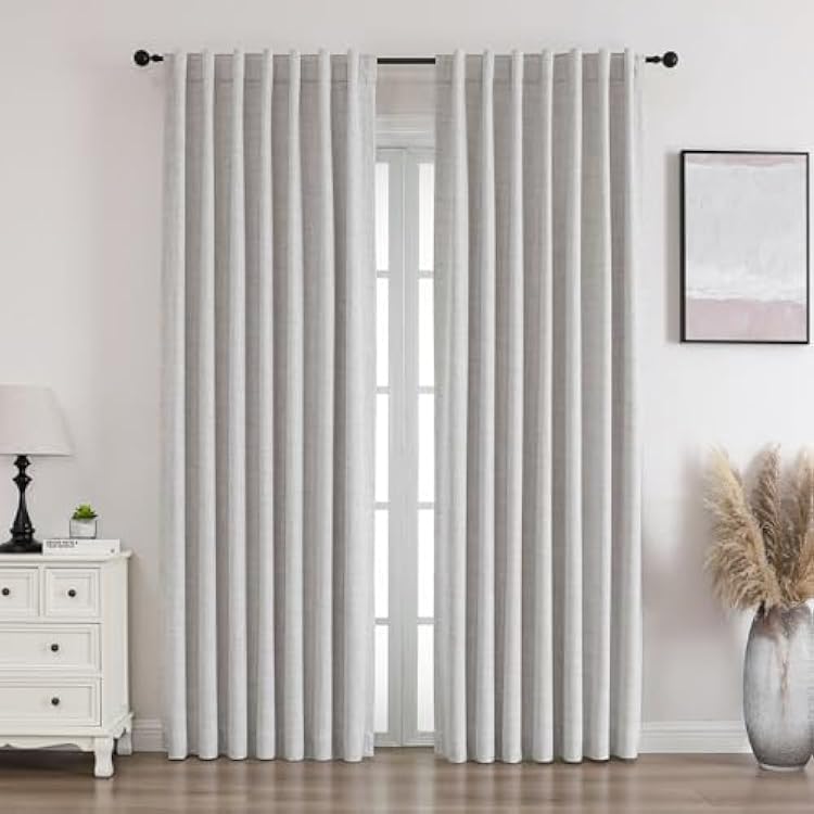 Blackout Curtains 90 Inches Long - 2 Panels Set, Thermal Insulated Drapes for Living RoomBedroom, Rod PocketLinen Greyish Beige, 52W x 90L