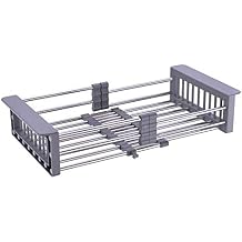 Dish Drying Rack, Over The Sink Dish Drying Rack, Stainless Steel Dish Drainer with Adjustable Arms Holder Functional Kitchen Sink Organizer for Vegetable and Fruit