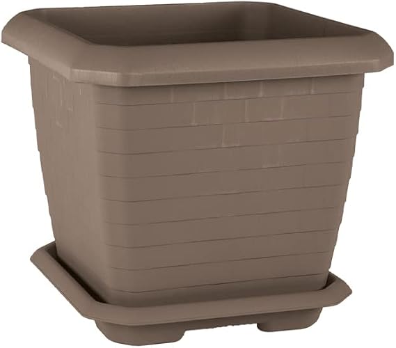 Serinova HK03 Hisar Square Flower Pot No:3 37 cm, 25.5 Liter Mocha with Plate