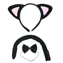 Squirrel Products Black Cat Headband Ears, Tail, and Bow Tie Costume Accessory Set - Fits Adults and Kids