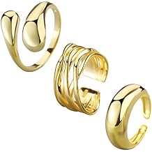 YBMYCM 3-10Pcs Dome Rings Set Chunky Gold Ring for Women Men 14k Gold Plated Thick Adjustable Statement Ring Gold/Silver