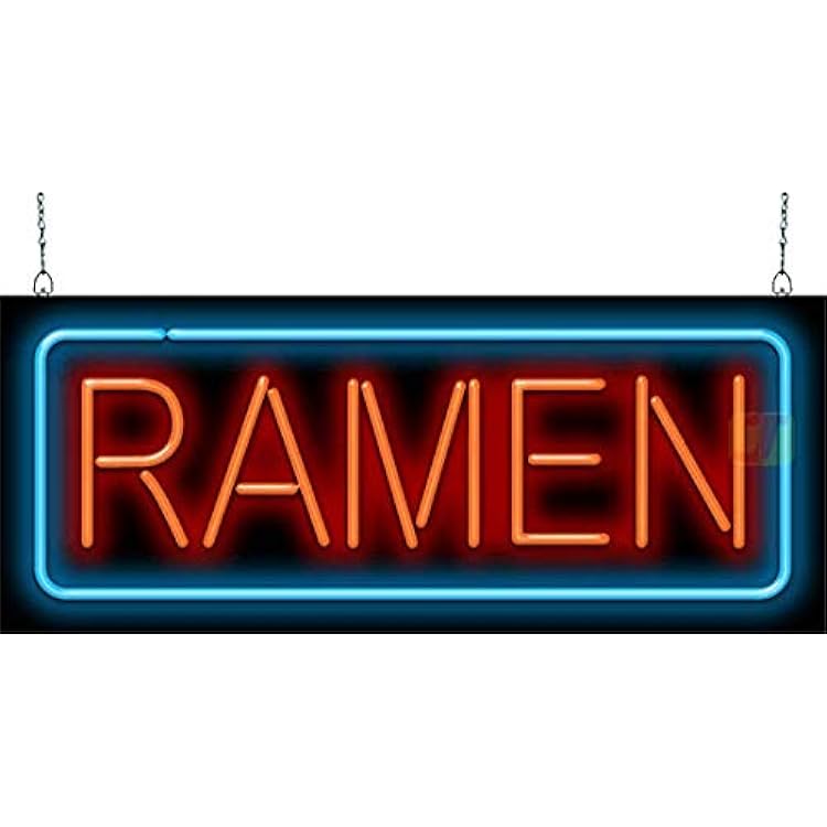 Ramen Neon Sign - Large Size - 32 wide x 13 high - Real, Quality Hand Bent Neon Sign - Red Letters with a Blue Outer Border