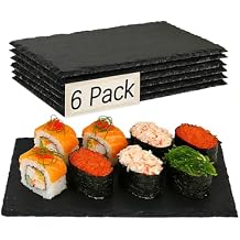 6 Pack 9inch*6inch Slate Cheese Board Natural Sushi Placemat Stone Charcuterie Platter Food Contact Safe Stone Slate for Laser Engraving,Suitable for Party, Gift, Fruit, Meat, Wedding