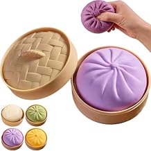 Giant Glitter Dumpling Squishy with Steamer Box,Super Soft Mega Rainbow Dumplings Stress Ball,Large Anxiety Relief Slow-Rising Decompression Dough for Adults Elderly,Purple