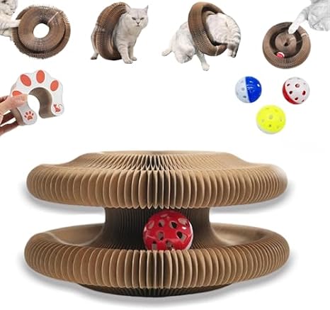 Cardboard Cat Toy, Magic Organ Cats Scratch Board with Bell, Foldable Accordion-Style Foldable Honeycomb Corrugated Cardboard Cat Toys for Indoor Cats (2PC-B)