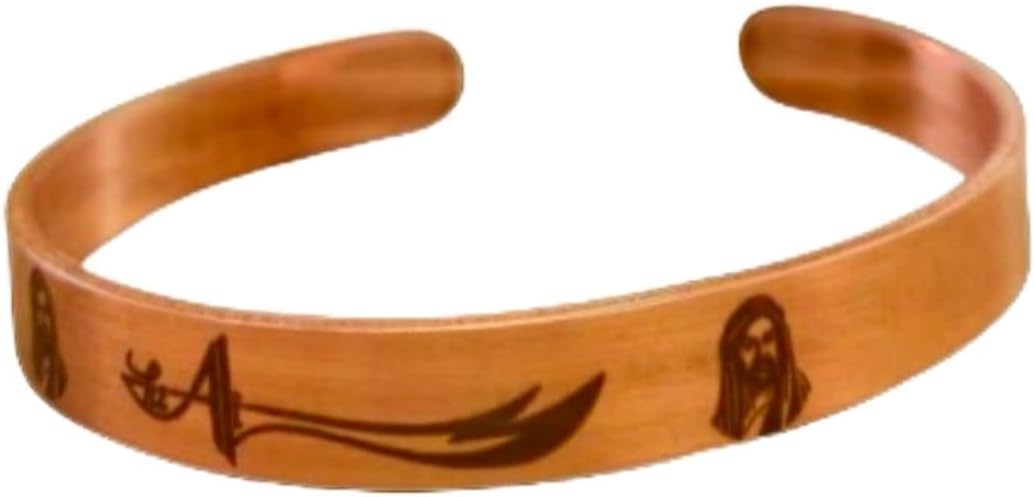 Engraved Copper Bracelet with Hz.Ali and Zulfiqar Sword Design Adjustable Cuff Religious Jewelry Gift for Men and Women - Metallic, Standard
