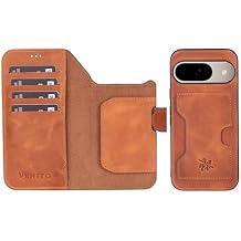 Venito Florence Luxury Leather Wallet Case for Google Pixel 9 | Handmade, Full Gran Leather 360 Degree Protection, Detachable Flip Cover, Drop/Impact Protection 6.3 Inches, Antique Brown