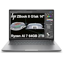 HP ZBook 8 G1ak Mobile Workstation AI Laptop (14" FHD+, AMD Ryzen AI 7 PRO 350 (> Ultra 7 155H), 64GB RAM, 2TB SSD) for Engineer, 50 TOPS NPU, WIFI 7, Thunderbolt 4, Win 11 Pro (Next Gen Zbook Power)
