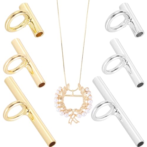 6PCS Brooch to Pendant Converters, GoldSilver Brass Pin Necklace Adapter, 3 Sizes Jewelry Making Converters for Changing Brooches Pins to Pendant 8 mm, 13 mm, 20 mm