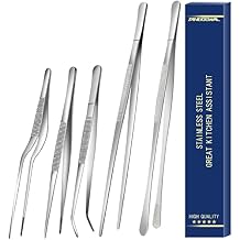 5 Pcs Kitchen Fine Tweezers Tongs, Stainless Steel Food Tongs Set, Professional Kitchen Long Tongs for Cooking,Repairing,Sea food,BBQ,Multi-use12and 6.3