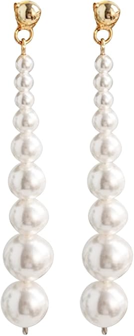 Beautiful Pearl Drop Earrings, 14K Gold, Pearls From 0.12 To 0.31 Inches, Fashionable Design For Women, Length 2.16 Inches For Special Events