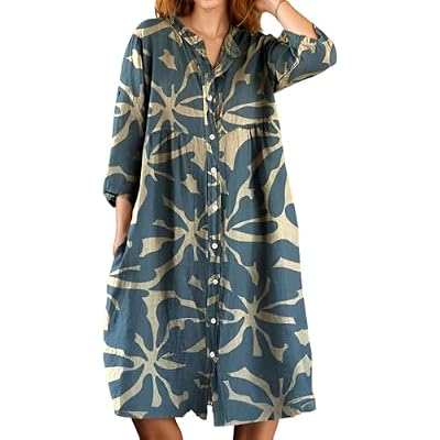 Akivide Womens Button Down Boho Floral Print Shirt Dresses Casual Loose 2025 Fall Long Sleeve V Neck Midi Dress with Pockets