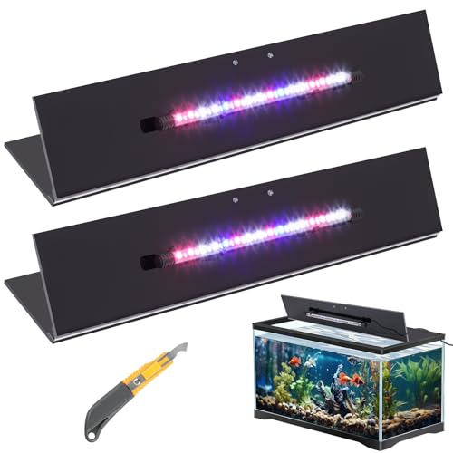 Sieral Aquarium Lids Polycarbonate Canopy with LED Light 2 Pcs Set 22.95 x 16.61 x 0.12 Inch for 7590110 Gallon with Center Brace Aquariums Cover Fish Tank Lid with a Hook Knife, Black