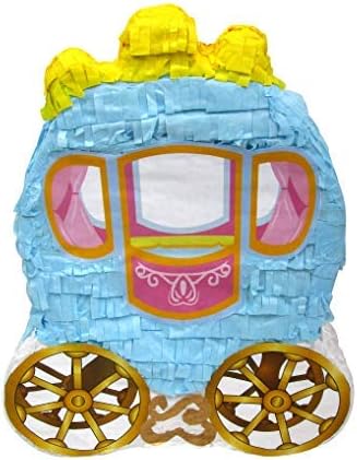 Pinatas Princess Carriage for Girls Birthday Cinderella Theme - 14 in x 16 in x 6 in Party Game, Hanging Decoration, Table Centerpiece, Photo Prop and Room Decor with Hanger and Filling Door