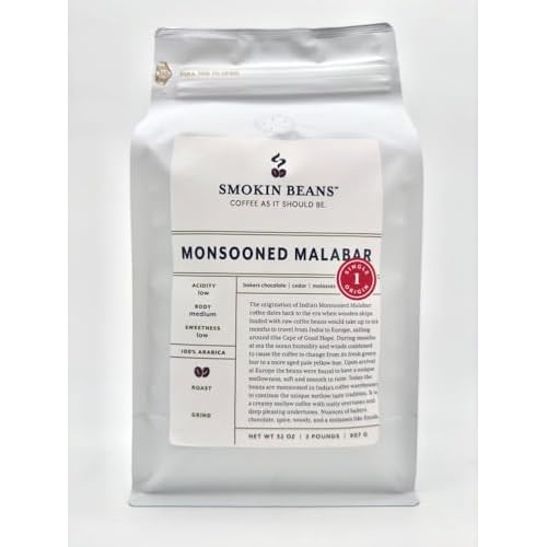 Smokin Beans 2-Pound India Monsooned Malabar Freshly Roasted Coffee, Monsoon Processing, Espresso Roast, Premium Whole Bean Specialty Coffee