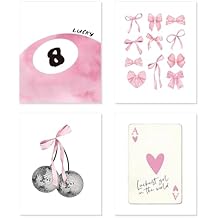 Pink Room Decor Aesthetic Wall Art Prints Poster, 8x10 Inch Canvas Prints Unframed Set of 4 Posters for Teen Girls Bedroom Dorm Decor