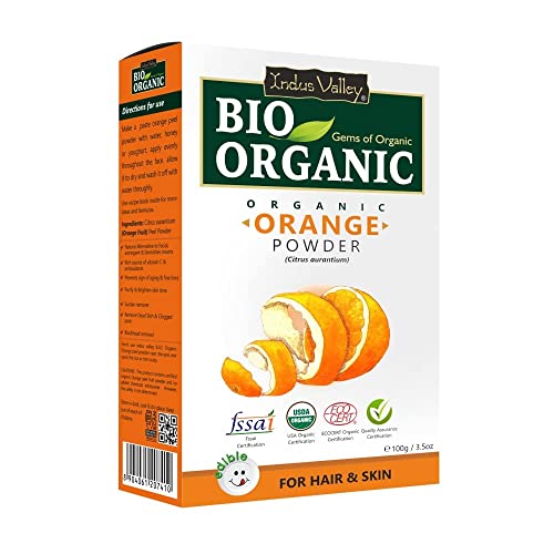 INDUS VALLEY Bio Organic Natural Orange Peel Herbs Powder For Glowing Face & Removing Pimples & Wrinkles Orange Peel