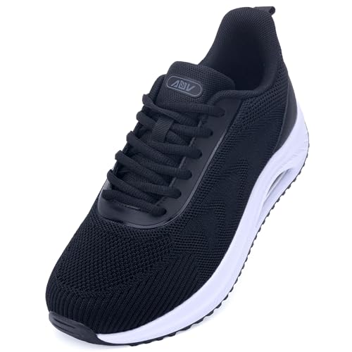 AOV Wide Walking Shoes Women Arch Support Plantar Fasciitis Tennis Sneakers Orthotic Tennis Shoes for Workout Gym Black Size 8
