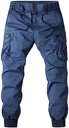 Casual Slim Straight Fit Sweatpants for Men Side Flap Pockets Drawstring Athletic Pants Hiking Work Outdoor Trousers