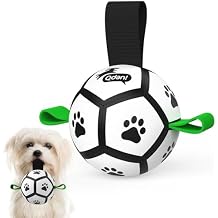 QDAN Small Dog Toys, Puppy Balls, Dog Balls with Straps for Small Breed, Soccer Ball for Dogs, Puppy Toys, Dog Birthday Gift (Black Green, 3.5 inch)