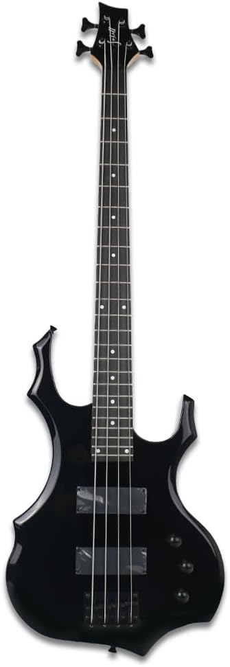 Fojill Full Size Cool Shape Electric Bass Guitar Four 4 String Right Handed with Gig Bag Strap Cable(FCB-50BK)