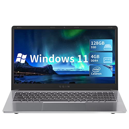 SGIN Laptop 15.6 Inch, 4GB DDR4 128GB SSD Laptops with Intel Celeron N4020Cup to 2.8 GHz, Intel UHD Graphics 600, Mini HDMI, WiFi, Webcam, USB3.0, Bluetooth 4.2, 512GB ROM 16GB RAM