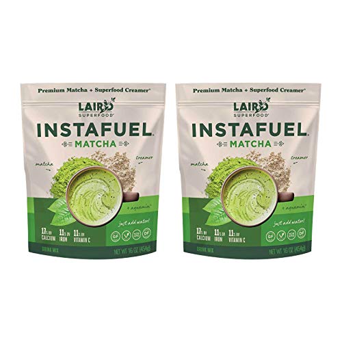 Laird Superfood Instafuel Matcha Plus Creamer, Matcha Latte Green Tea Powder Packed with Antioxidants with Original, Non-Dairy, Superfood Creamer, Gluten Free, Non-GMO, Vegan, 16 oz. Bag, Pack of 2